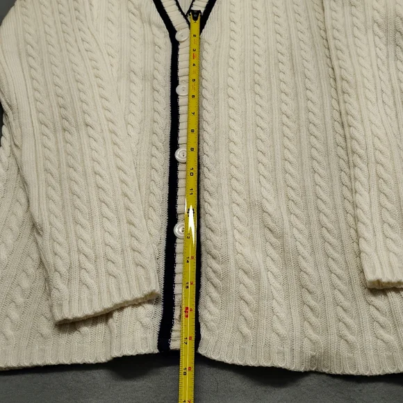 Vintage Loubella Extendables White Dk Blue knit cardigan sweater M - Picture 11 of 13